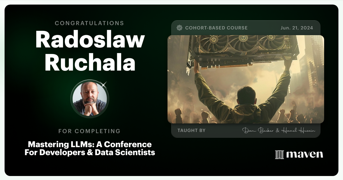 Certificate of Completion for Mastering LLMs For Developers & Data Scientists