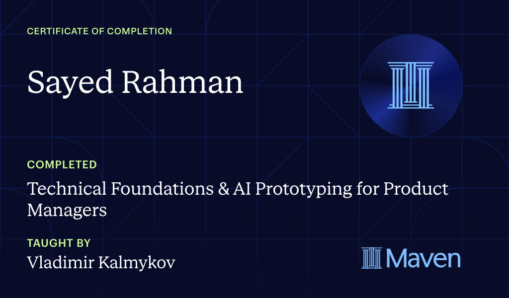 Certificate for Technical Foundations & AI Prototyping for Product Managers