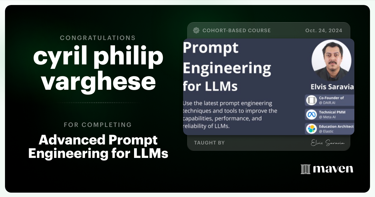 Certificate of Completion for Advanced Prompt Engineering for LLMs