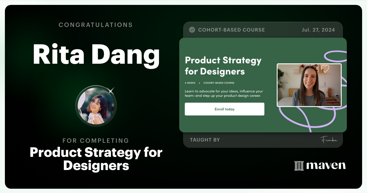 Certificate of Completion for Product Strategy for Designers
