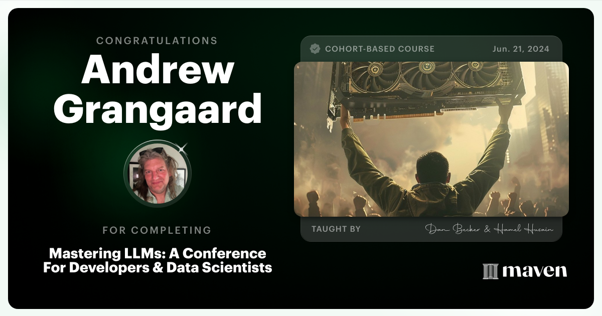 Certificate of Completion for Mastering LLMs For Developers & Data Scientists