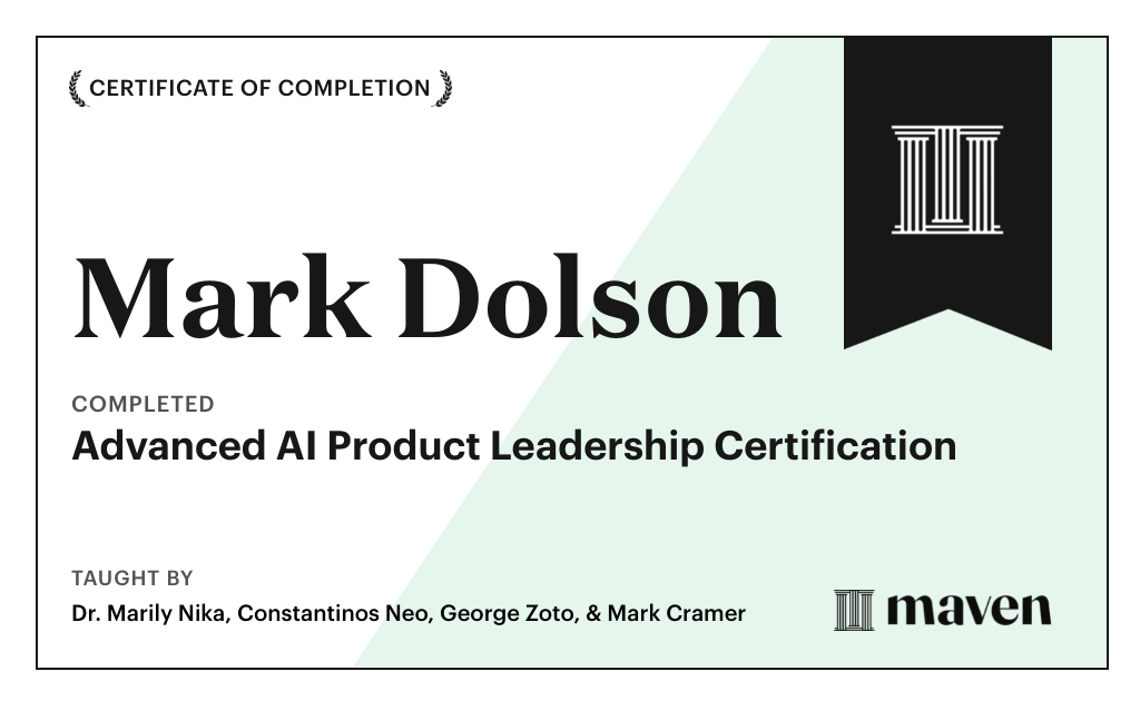 Certificate for Advanced AI Product Leadership Certification
