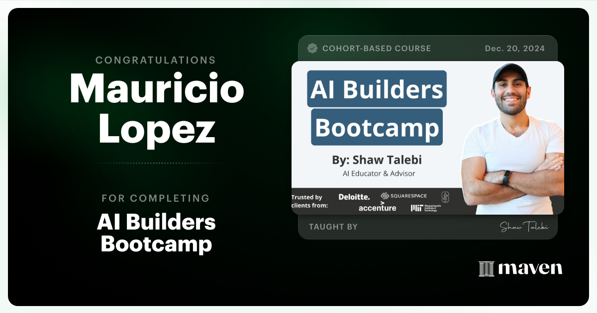 Certificate of Completion for AI Builders Bootcamp