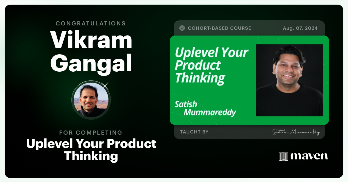 Certificate of Completion for Uplevel Your Product Thinking