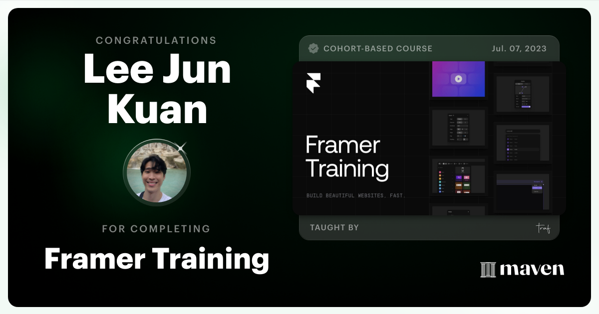 Certificate of Completion for Framer Training