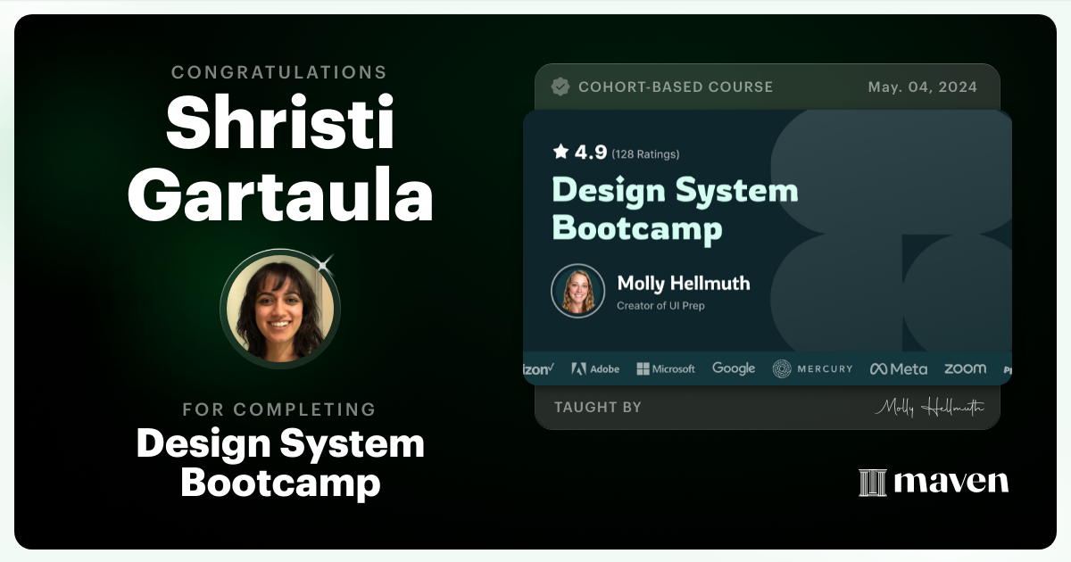 Certificate of Completion for Design System Bootcamp