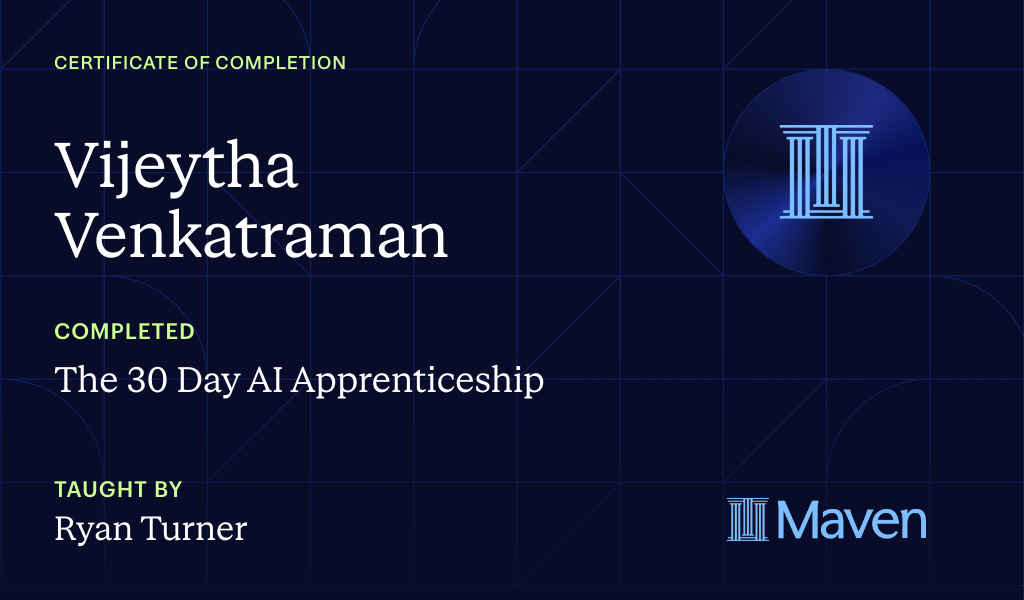 Certificate for The 30 Day AI Apprenticeship