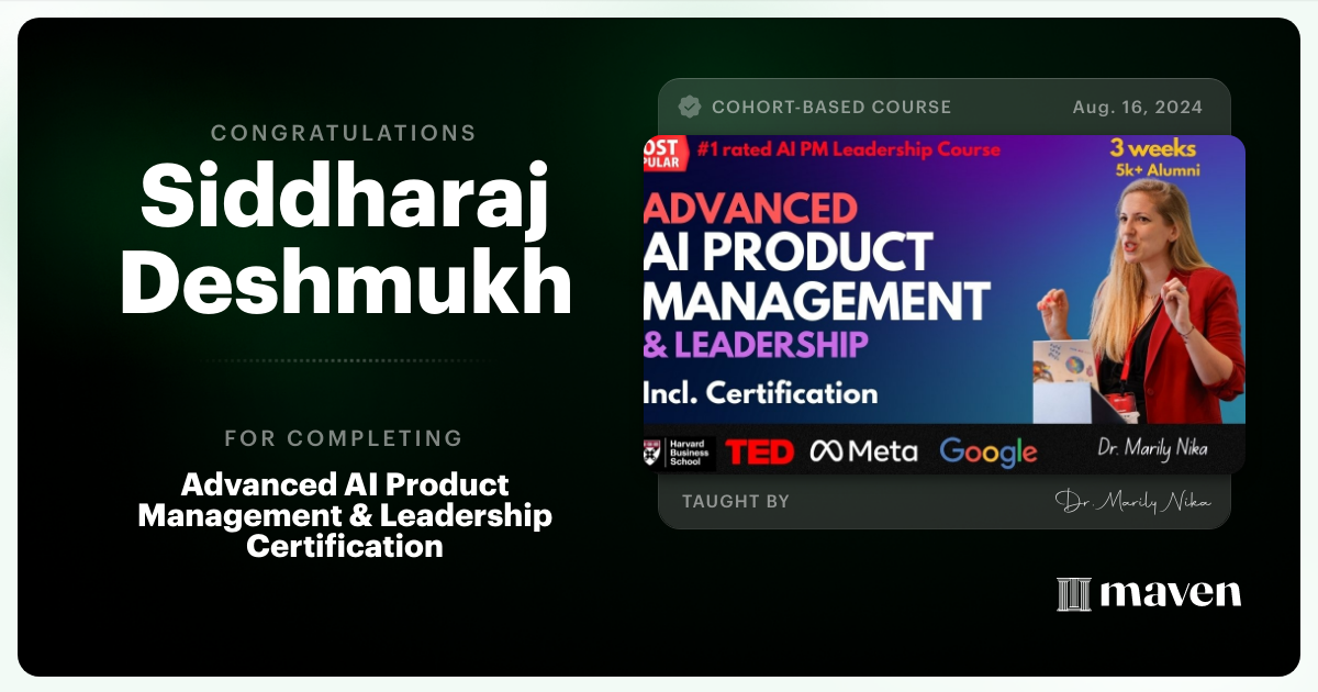 Certificate of Completion for Advanced AI Product Leadership Certification