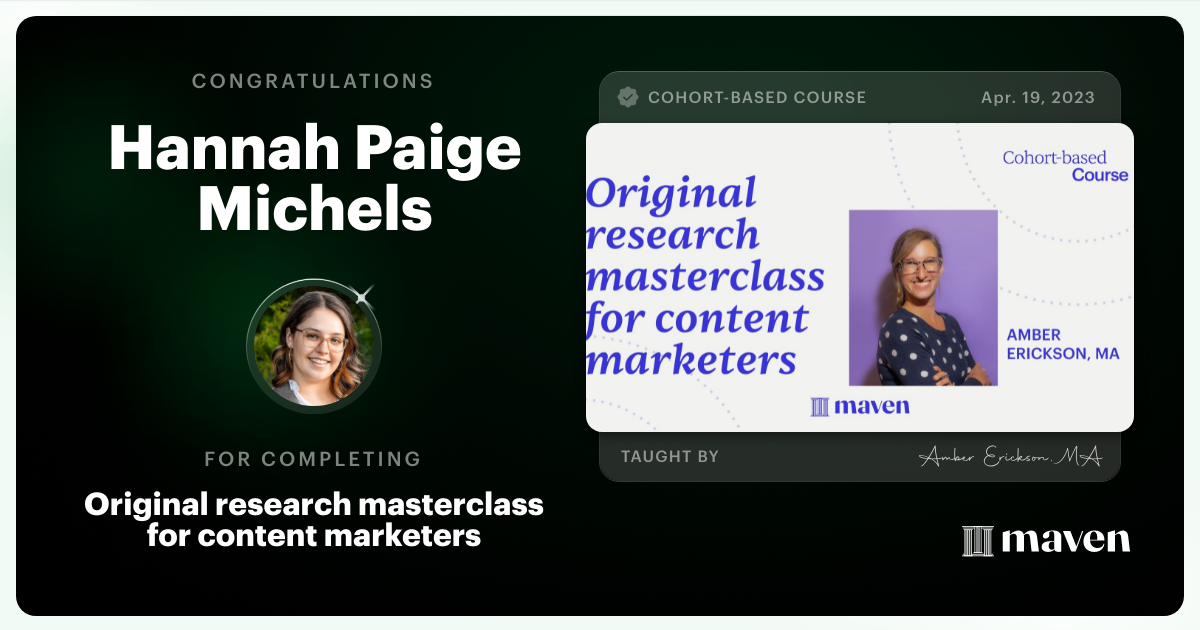 Certificate of Completion for Original Research Masterclass for Content Marketers