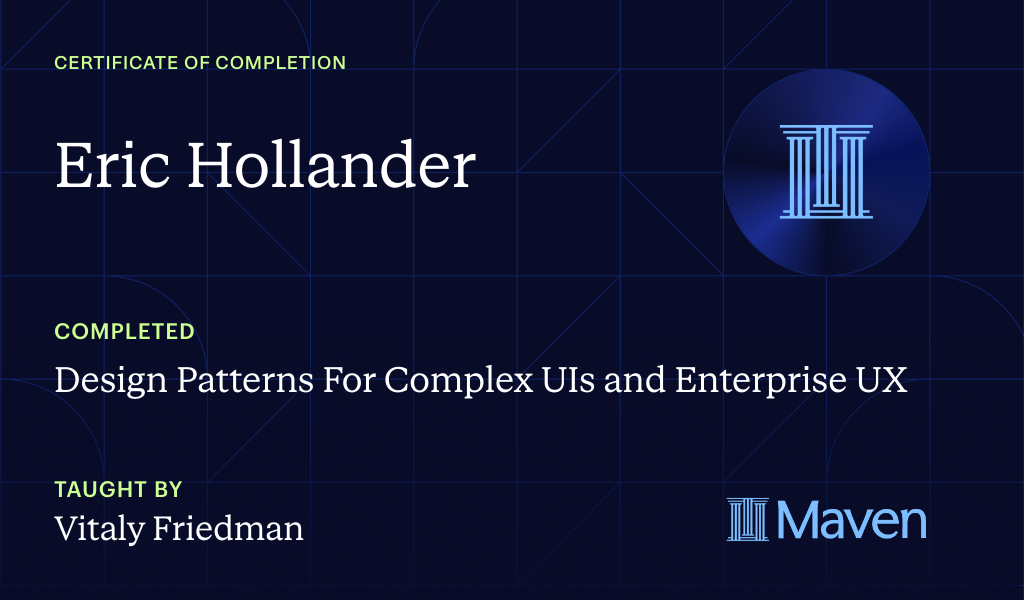 Certificate for Design Patterns For Complex UIs and Enterprise UX