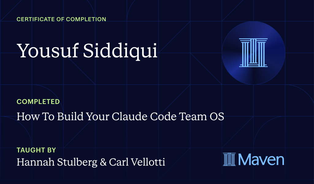 Certificate for How To Build Your Claude Code Team OS