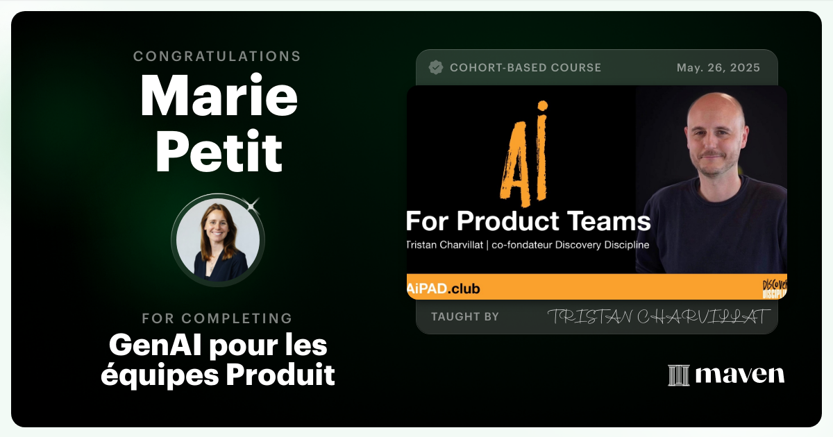 Certificate of Completion for GenAI pour les équipes Produit | Les Fondamentaux