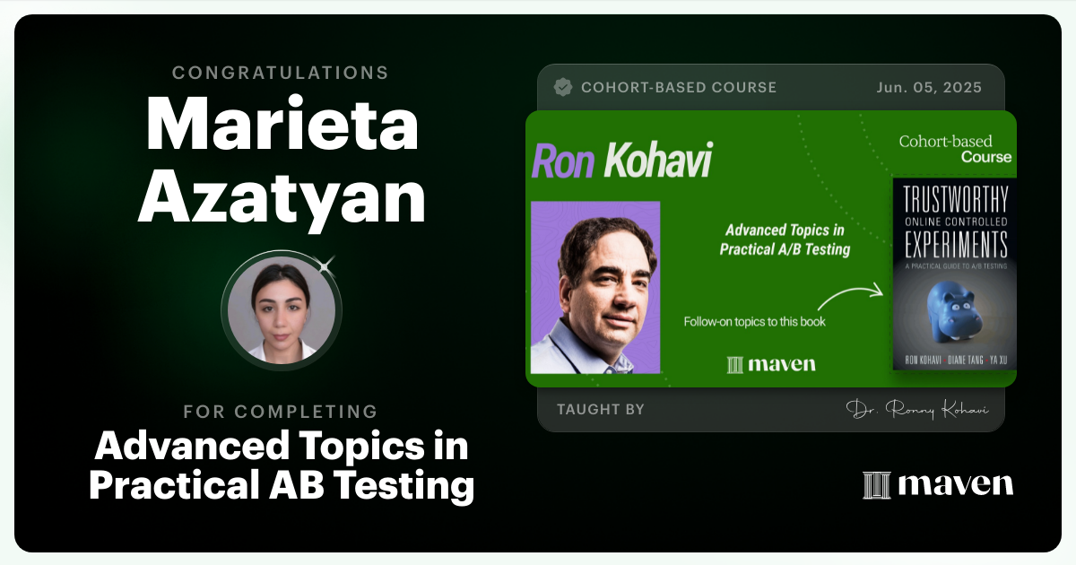 Certificate of Completion for Advanced Topics in Practical A/B Testing