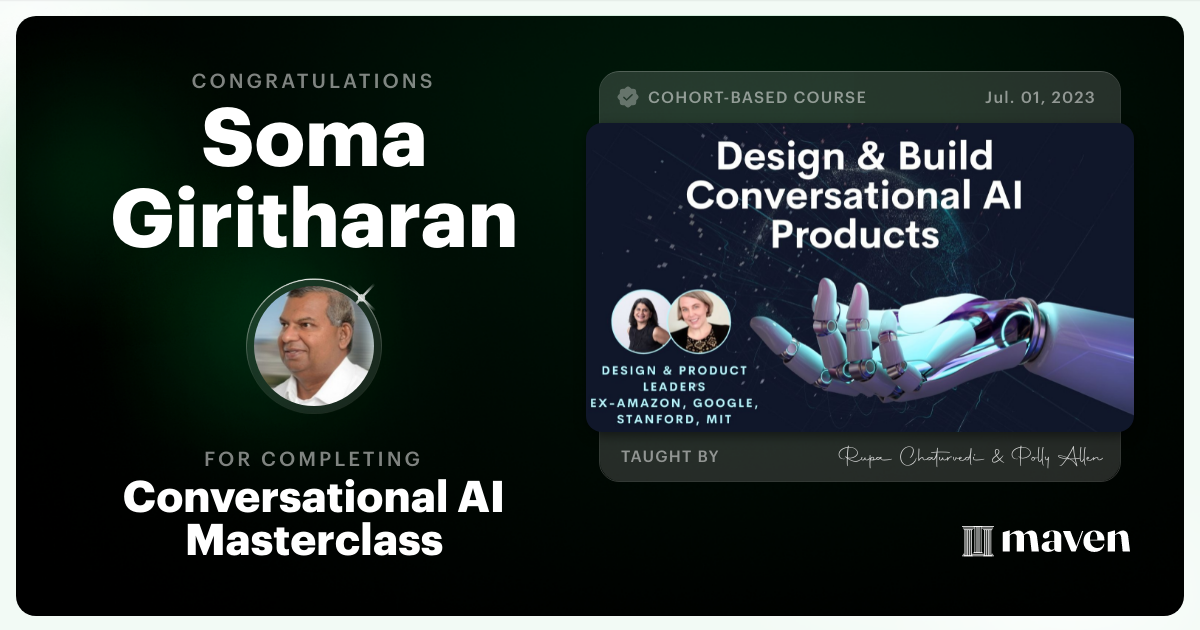 Certificate of Completion for No-Code AI Essentials for Product & Design Leaders
