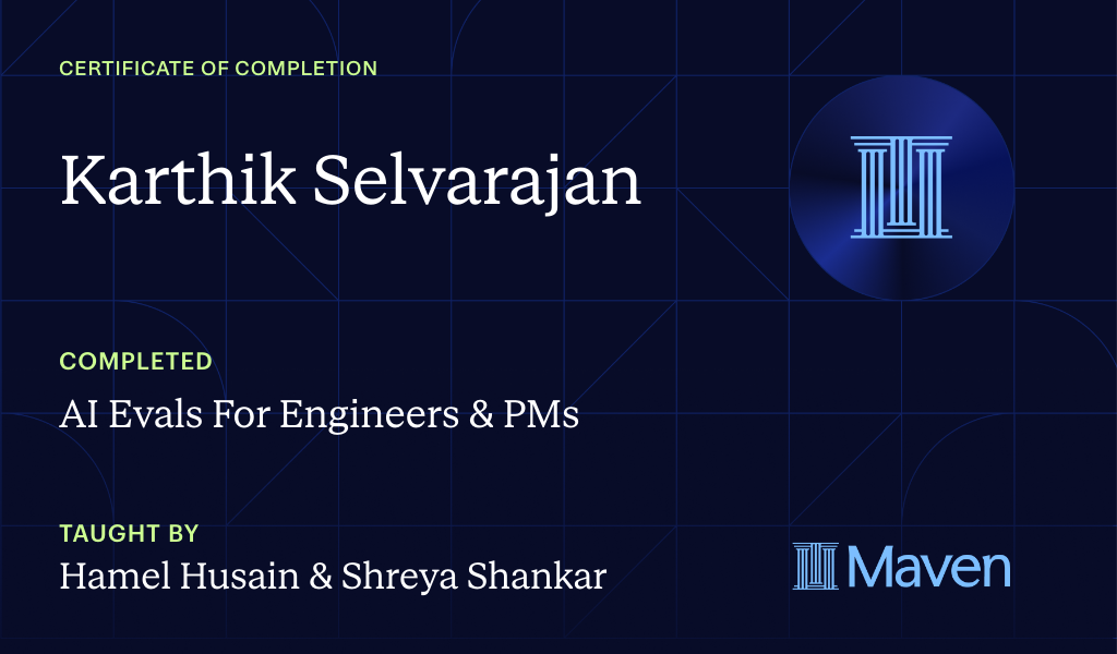 Certificate for AI Evals For Engineers & PMs
