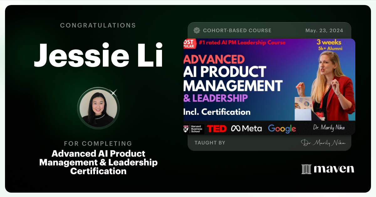 Certificate of Completion for Advanced AI Product Leadership Certification