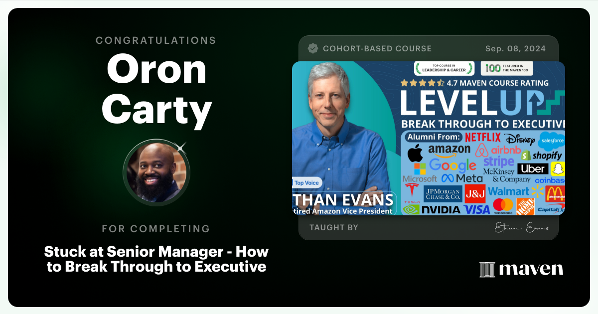 Certificate of Completion for Beyond Senior Manager - Break Through to Strategic Executive