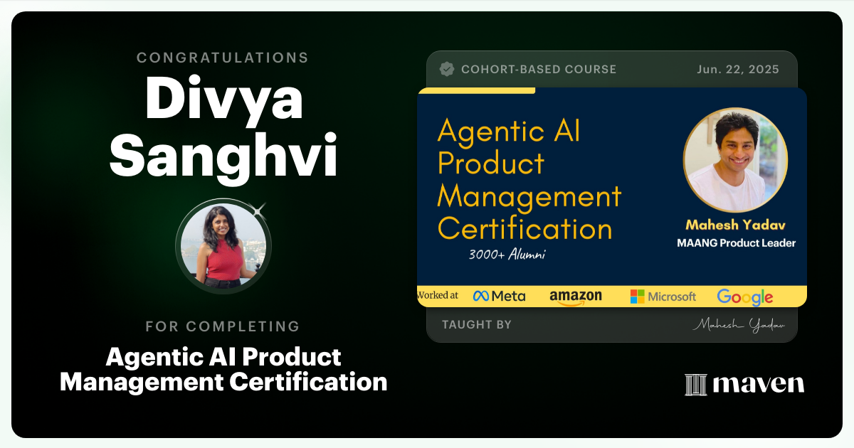 Certificate of Completion for Agentic AI Product Management Certification using Claude Code