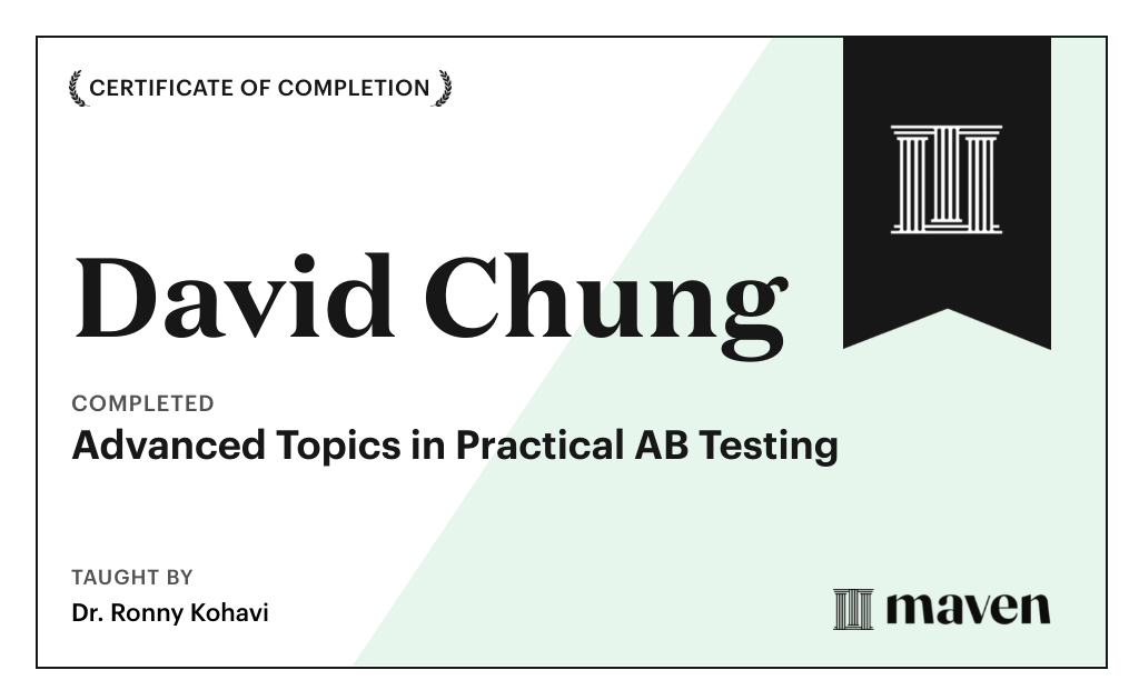 Certificate for Advanced Topics in Practical A/B Testing