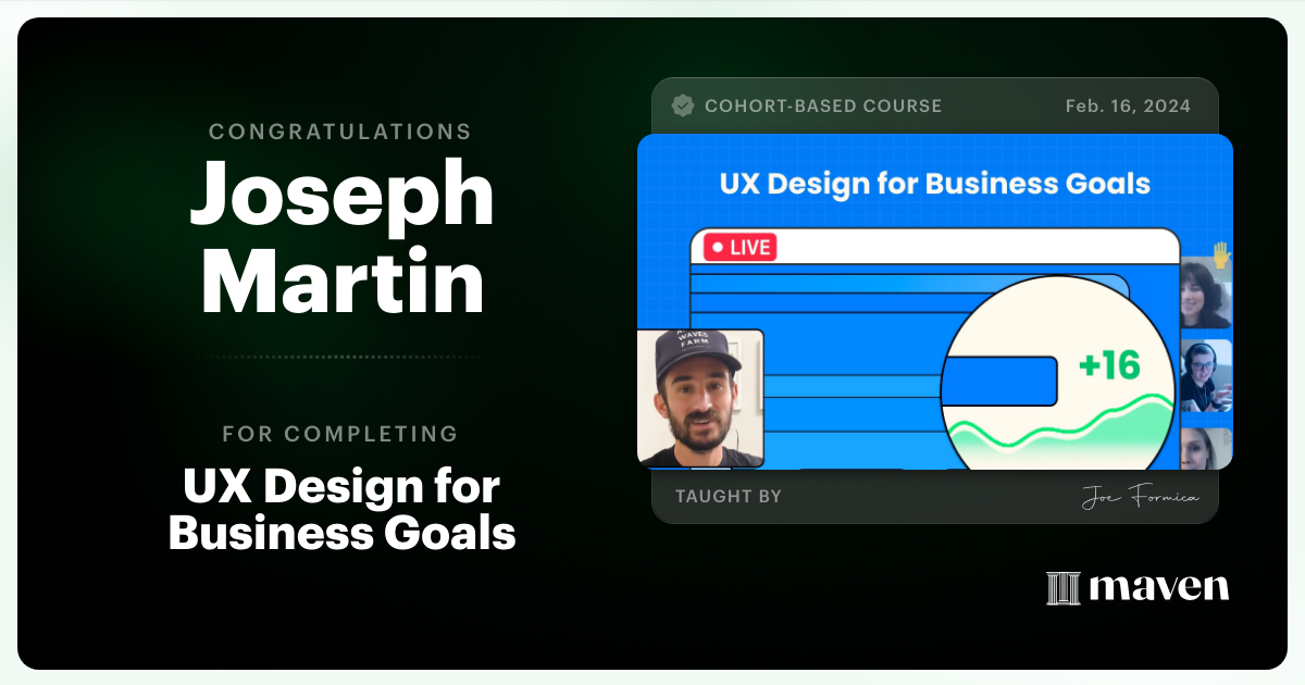 Certificate of Completion for UX Design for Business Goals