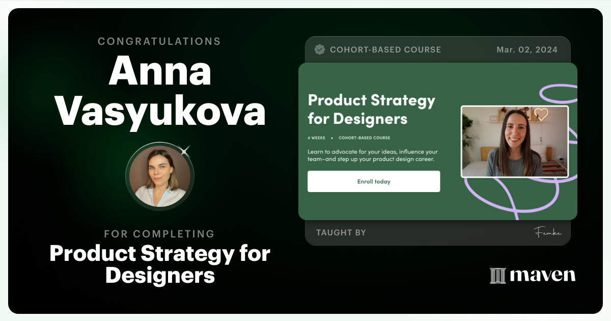 Certificate of Completion for Product Strategy for Designers