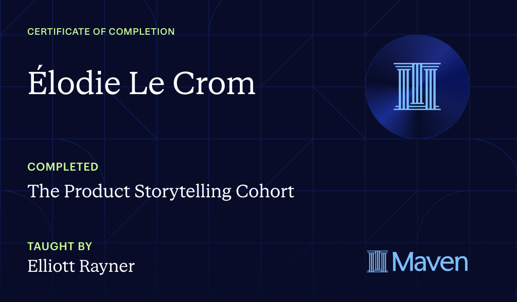 Certificate for The Product Storytelling Cohort