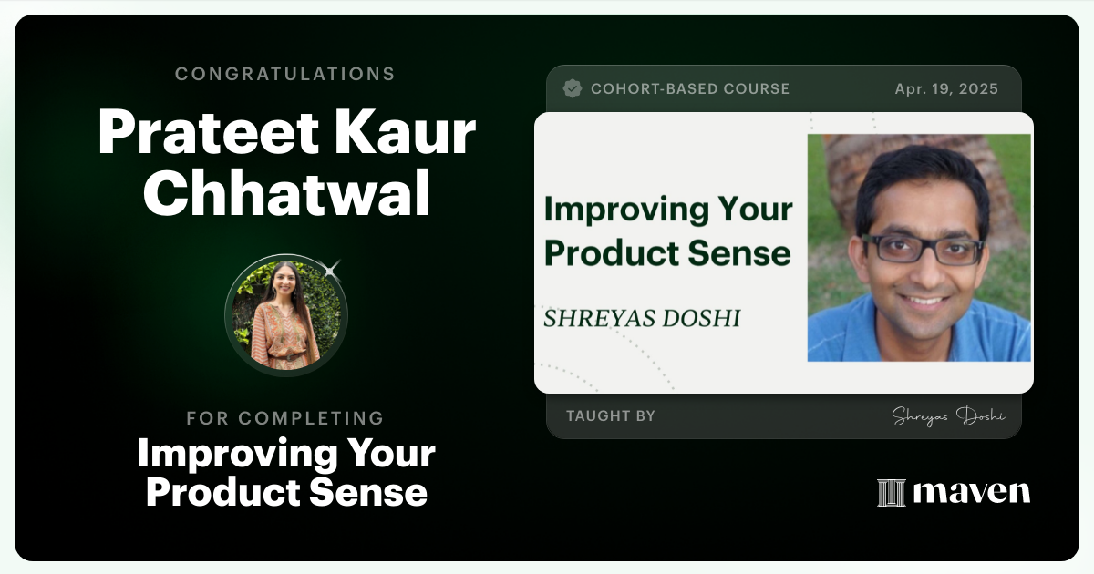 Certificate of Completion for World-class Product Sense in Practice