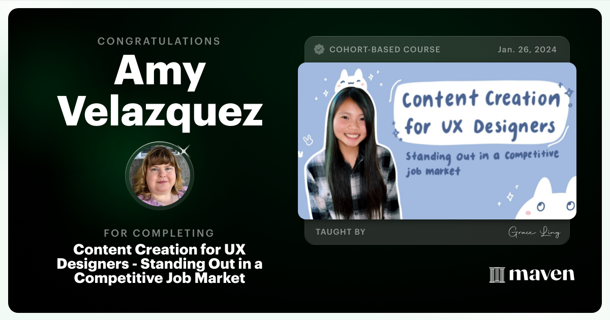 Certificate of Completion for Content Creation for UX Designers - Standing Out in a Competitive Job Market