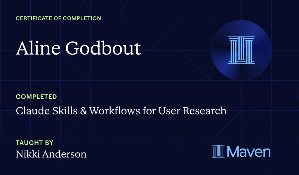 Certificate for Claude Skills & Workflows for User Research