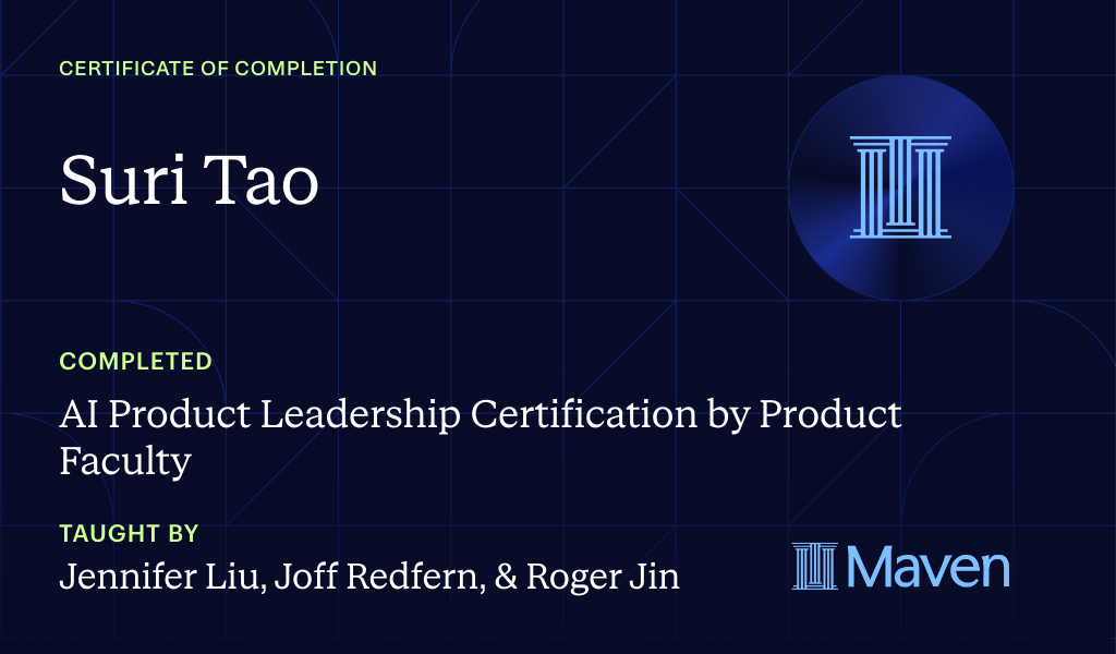 Certificate for AI Product Leadership Certification by Product Faculty