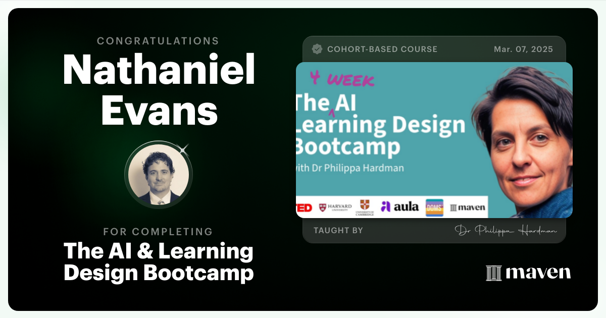 Certificate of Completion for The AI Bootcamp for L&D
