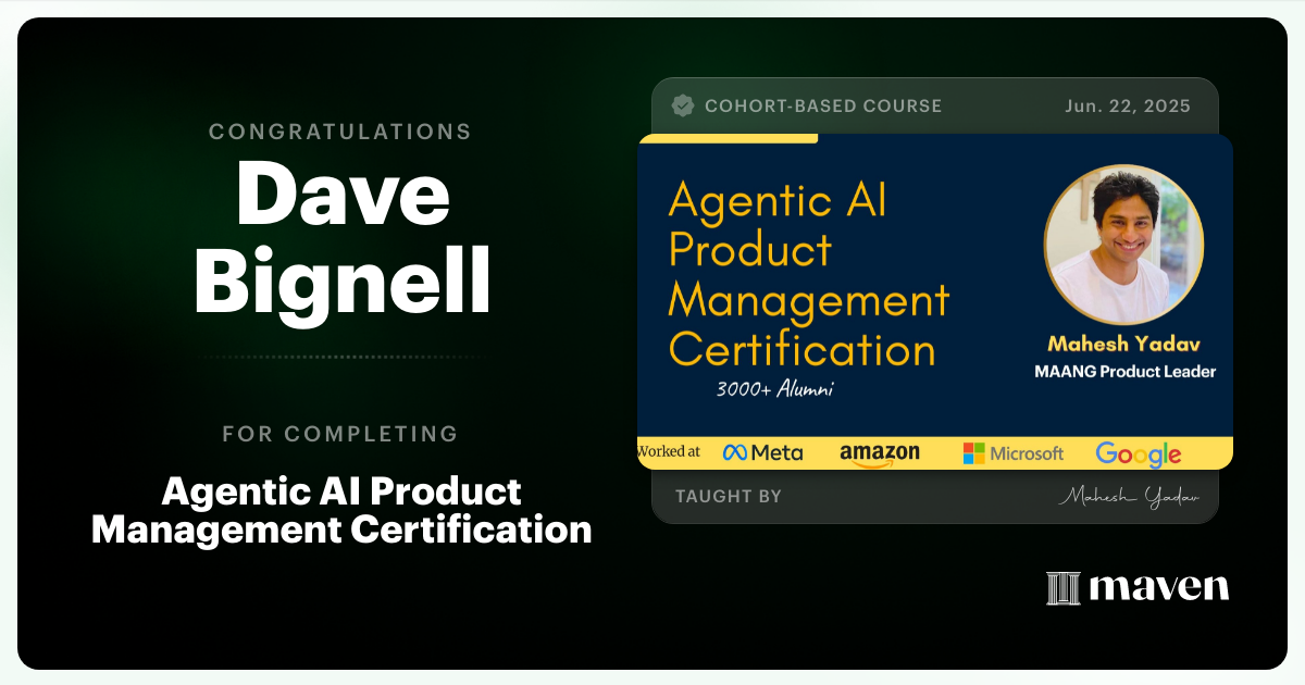 Certificate of Completion for Agentic AI Product Management Certification