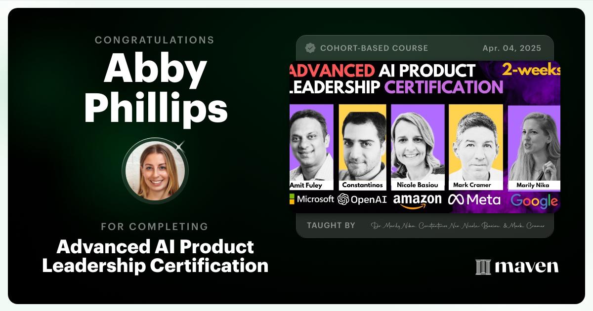 Certificate of Completion for Advanced AI Product Leadership Certification