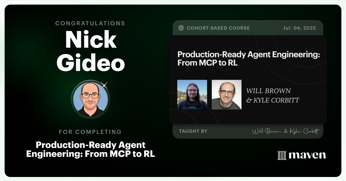 Certificate of Completion for Production-Ready Agent Engineering: From MCP to RL