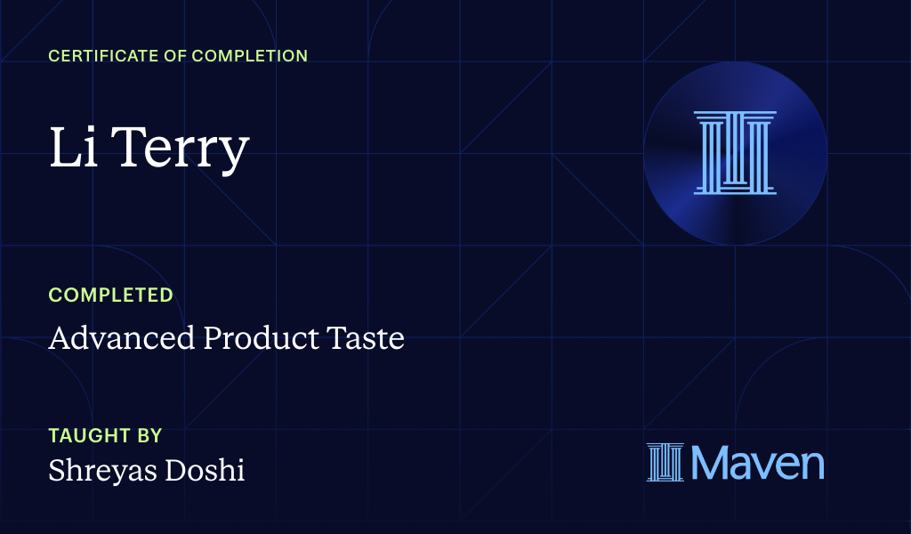 Certificate for Advanced Product Taste