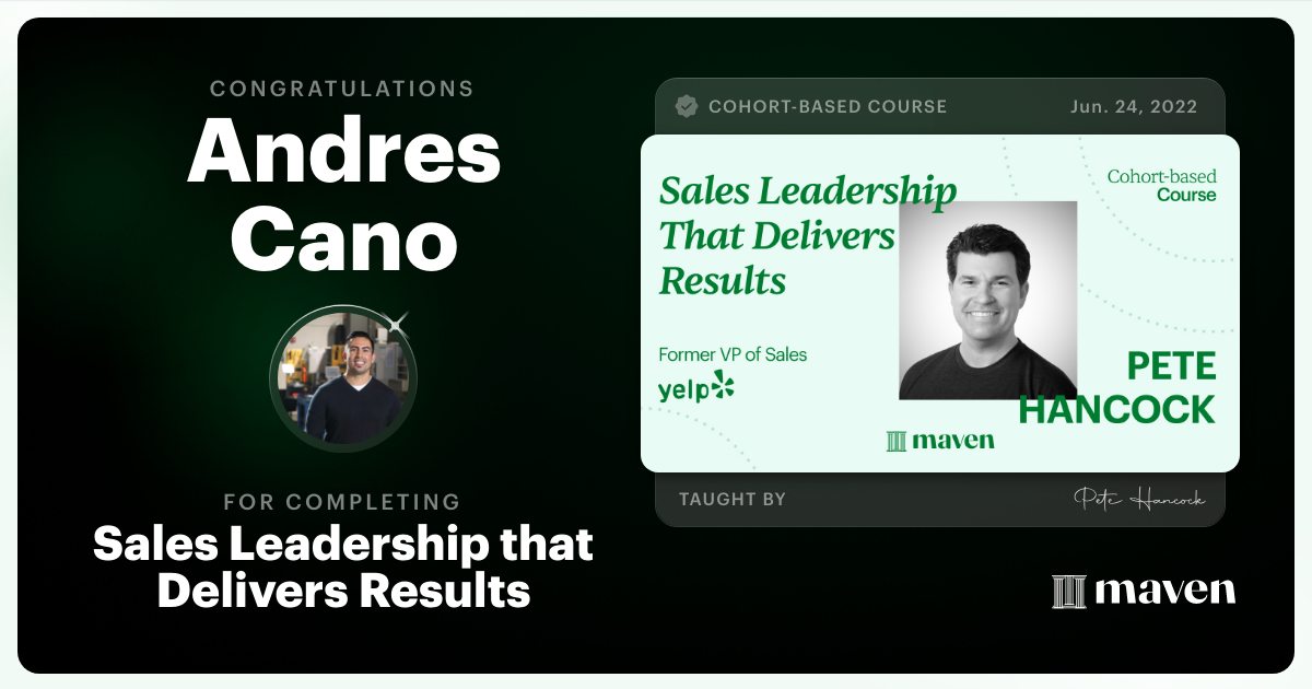 Certificate of Completion for Sales Leadership that Delivers Results