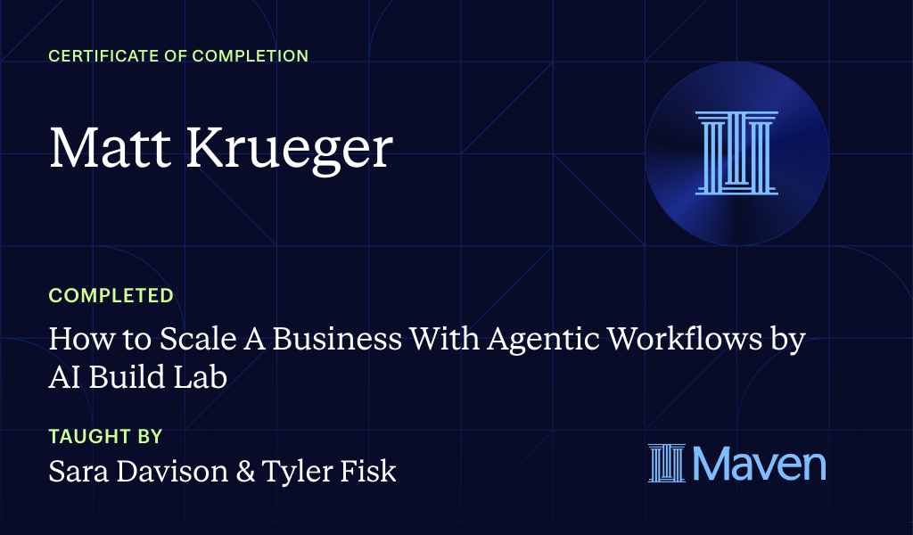 Certificate for Build The AI Agent Workforce That Scales Companies: Own & Run Your Own Agent Org