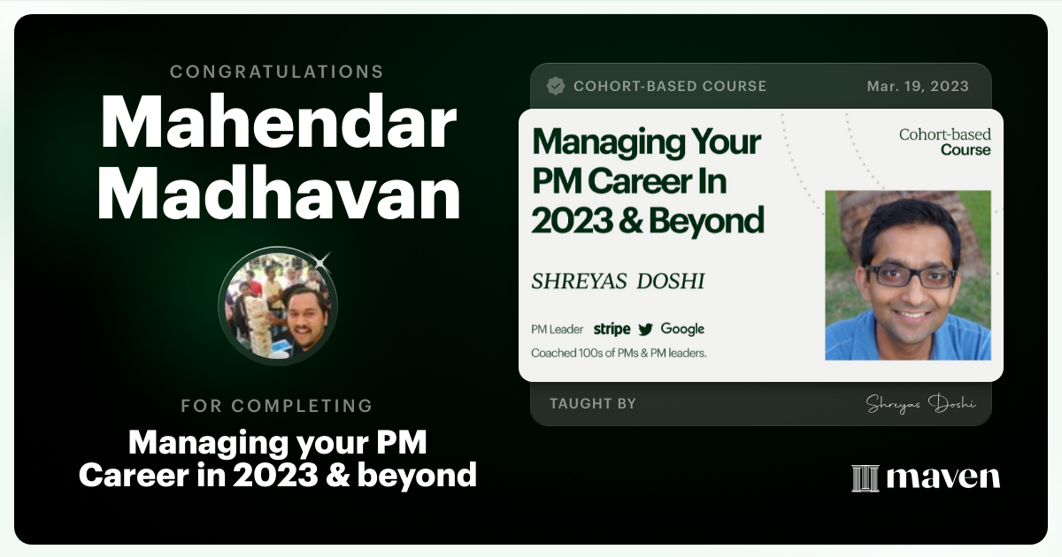 Certificate of Completion for Managing your PM Career in 2025 and beyond