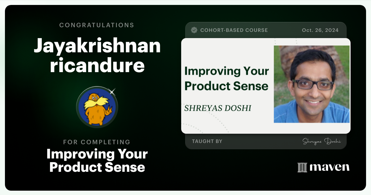 Certificate of Completion for World-class Product Sense in Practice
