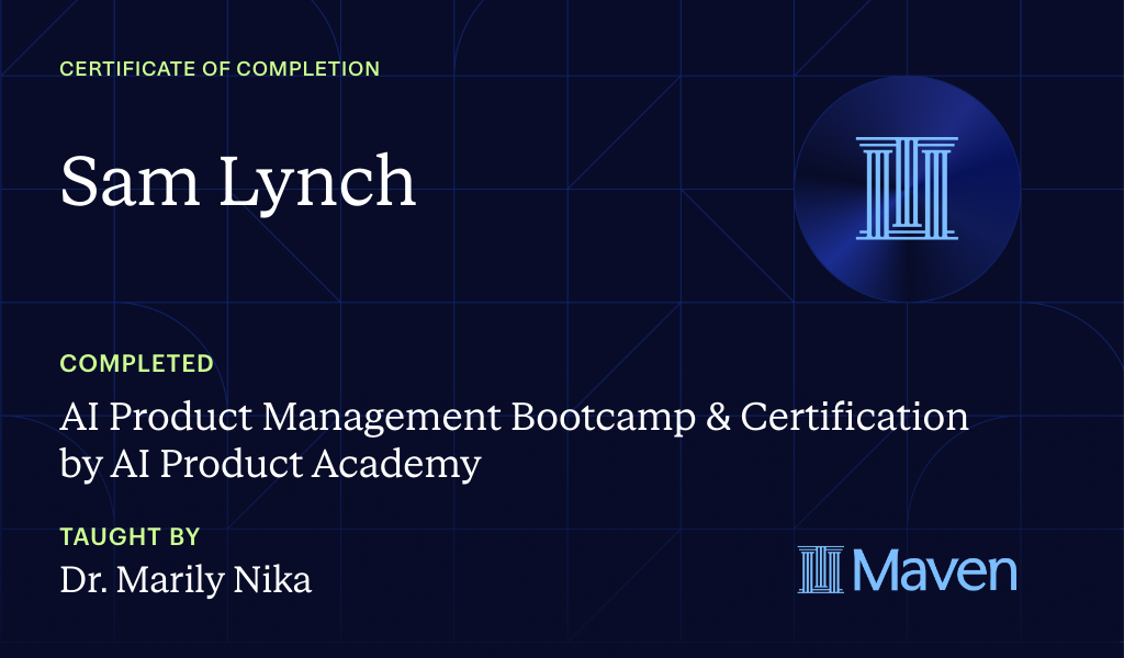 Certificate for AI Product Management Bootcamp & Certification by AI Product Academy