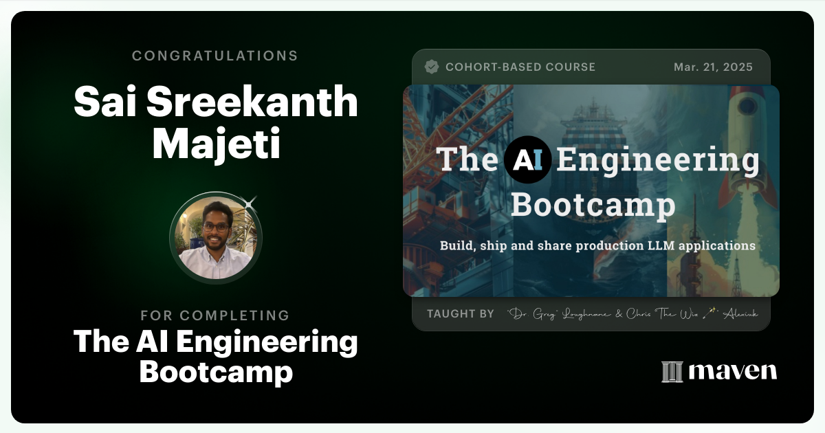 Certificate of Completion for The AI Engineering Bootcamp