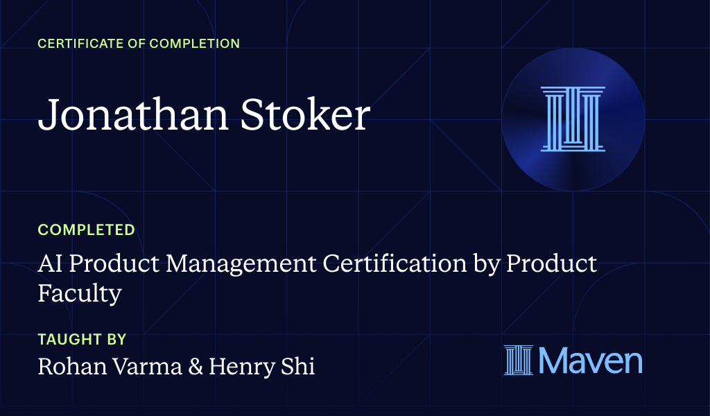 Certificate for AI Product Management Certification by Product Faculty