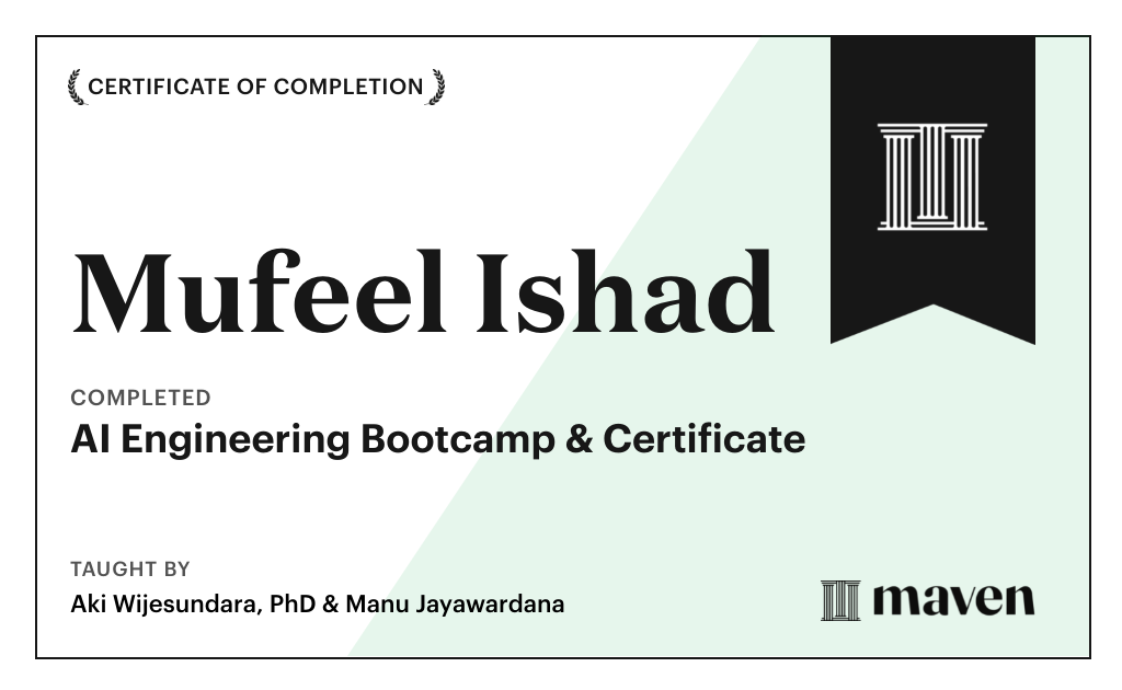 Certificate for AI Engineering Bootcamp & Certificate