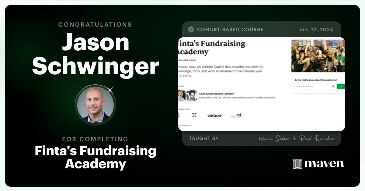 Certificate of Completion for Finta's Fundraising Academy