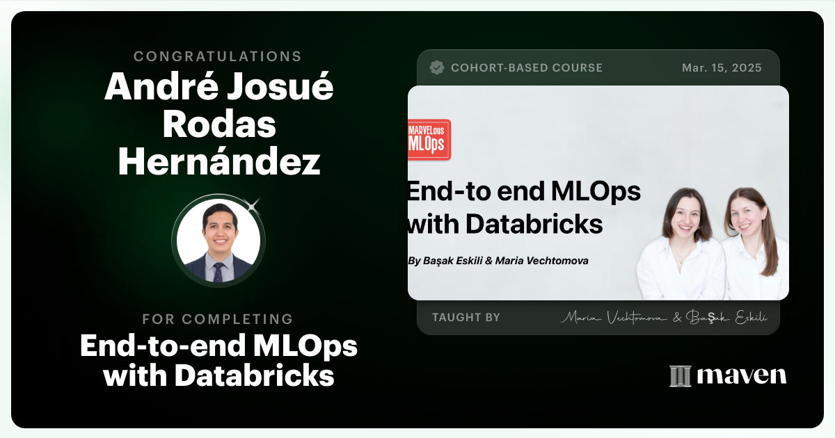 Certificate of Completion for End-to-end MLOps with Databricks