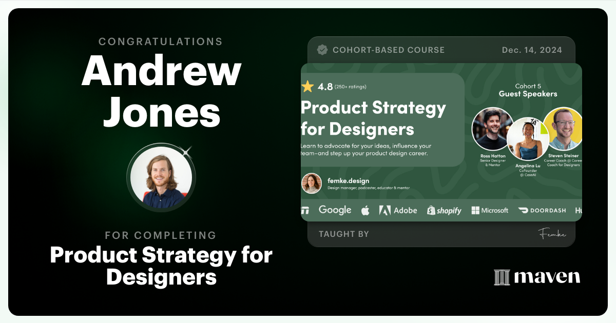 Certificate of Completion for Product Strategy for Designers