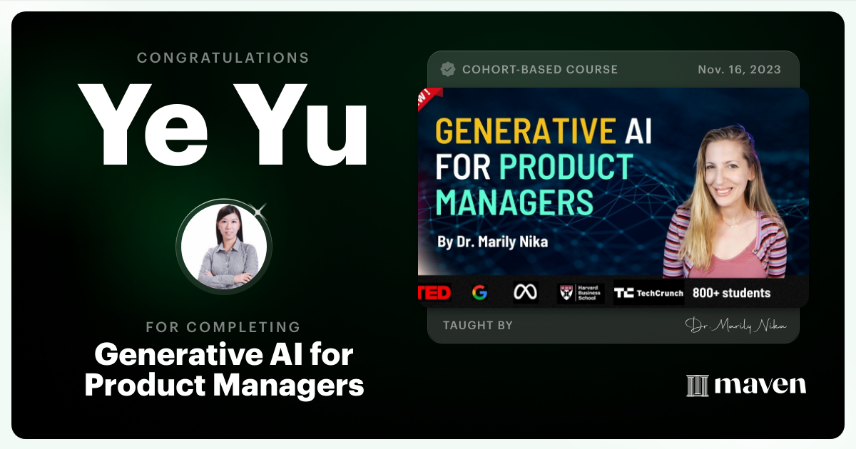 Certificate of Completion for Generative AI for Product Managers