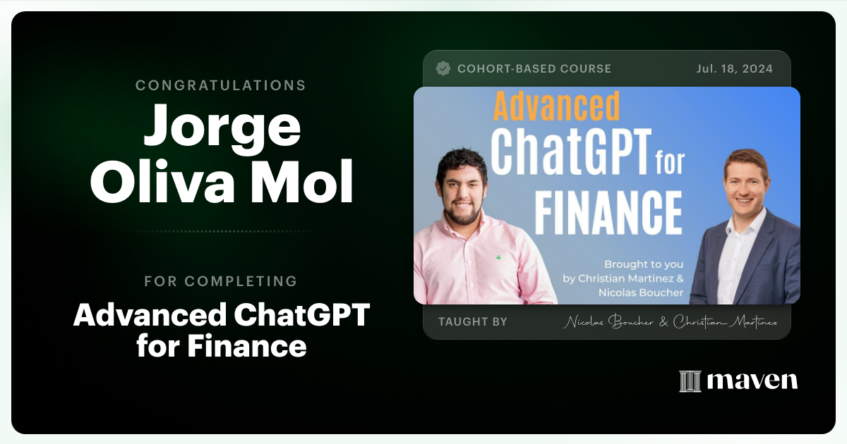 Certificate of Completion for AI for Finance - Advanced