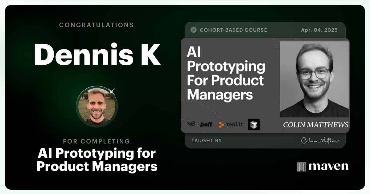 Certificate of Completion for AI Prototyping for Product Managers