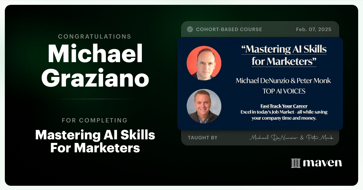 Certificate of Completion for Mastering AI Skills For Marketers